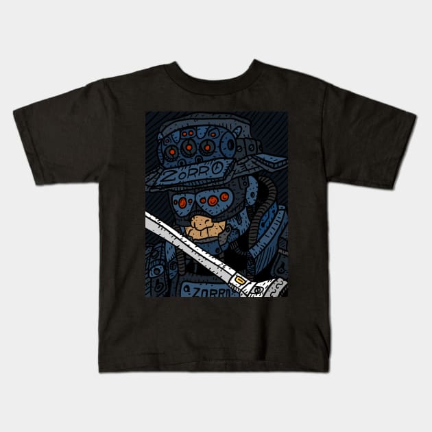 cyberpunk zorro, sci fi cyborg. masked vigilante from the future. Kids T-Shirt by JJadx